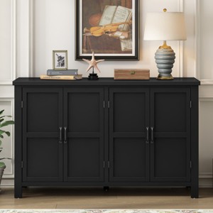 4-Door Sideboard Storage Cabinet with Adjustable Shelves, Retro Console Table with Pinewood Legs, Buffet for Entryway-The Pop Home - 1 of 4