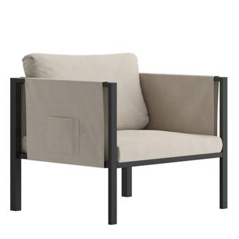 Flash Furniture Lea Indoor/Outdoor Patio Chair with Cushions - Modern Steel Framed Chair with Storage Pockets