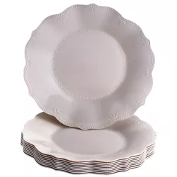 Silver Spoons Elegant Disposable Plastic Plates for Party, Heavy Duty Cream Disposable Plate Set, (10 PC) - Chateau