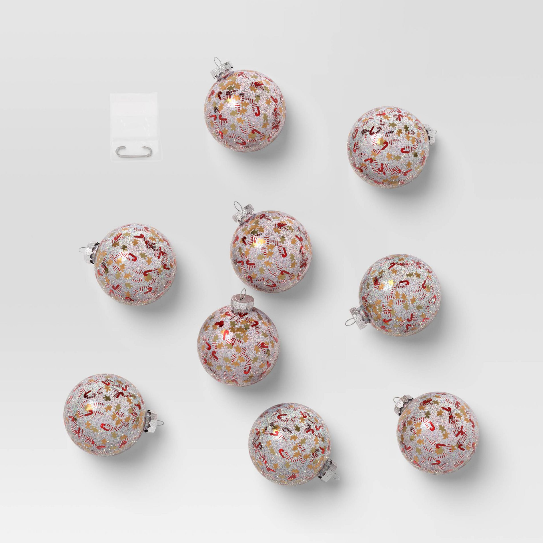 9ct 100mm Christmas Interior Glitter Finsh Candy Cane/Gingerbread Ornament Set - Wondershop™