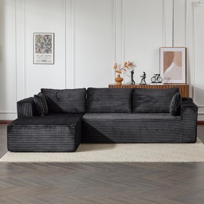 COMHOMA Boneless Couch, Compressed Sofa, Corduroy L-Shaped Sofa, No Assembly
