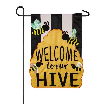 Evergreen Flag  Beautiful Welcome to Our Hive Applique Garden Flag - 12.5  x 1 x 18 Inches Homegoods and Decorations for Every Space