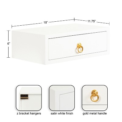 White and Gold Floating Wood Side Table with Drawer