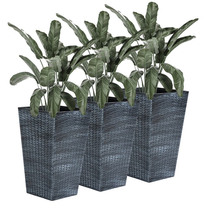 Outsunny Set of 3 Tall Planters with Drainage Holes, Outdoor & Indoor Flower Pot Set for Front Door, Entryway, Patio and Deck, Gray, 4 of 7