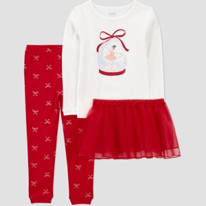 Carter's Just One You® Toddler Girls' 3pc Ballerina Christmas Tutu Long Sleeve Cotton Pajama Set - Red/White - 1 of 4