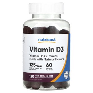 Nutricost Vitamin D3 Gummies, Mixed Berry, 125 mcg, 120 Gummies (62.5 mg per Gummy) - 1 of 2