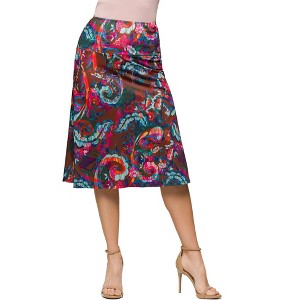24seven Comfort Apparel Womens Brown Paisley Print Comfortable Elastic Waist Knee Length Skirt - 1 of 4