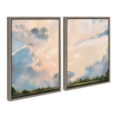 Sylvie Clouds Framed Canvas Set in Gray and Beige