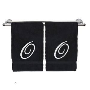 BC BARE COTTON Monogrammed Hand Towel, 100% Turkish Cotton - Set of 2 - Black - White Script - 1 of 4