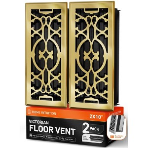 Home Intuition Victorian Floor Vent Cover 4X10 Inch with Mesh Cover Trap Heat and Air Walkable Metal Floor Vent for HVAC Duct, Polished Brass - 1 of 4