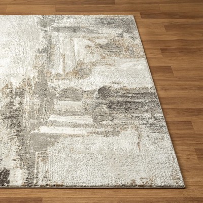 Beige Abstract 5' x 7' Stain-Resistant Synthetic Area Rug