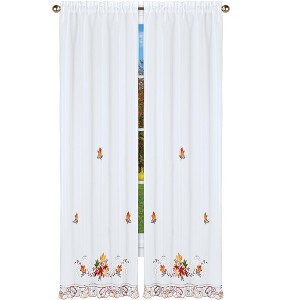 Collections Etc Embroidered Autumn Maple Leaf Drapes with Tiebacks Included - 1 of 4