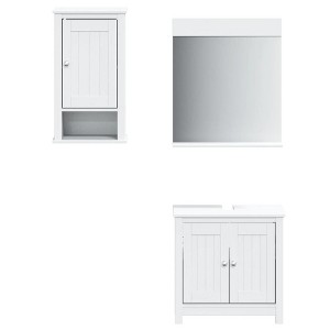 vidaXL Bathroom Furniture Set Storage Sink Cabinet Mirror BERG Solid Wood Pine - White 15.7" x 10.6" x 28.1" 3-Piece - 1 of 4