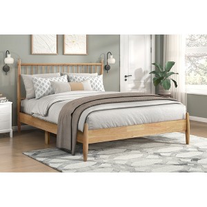 Full Size Wooden Platform Bed with Headboard for Bedroom - 1 of 4
