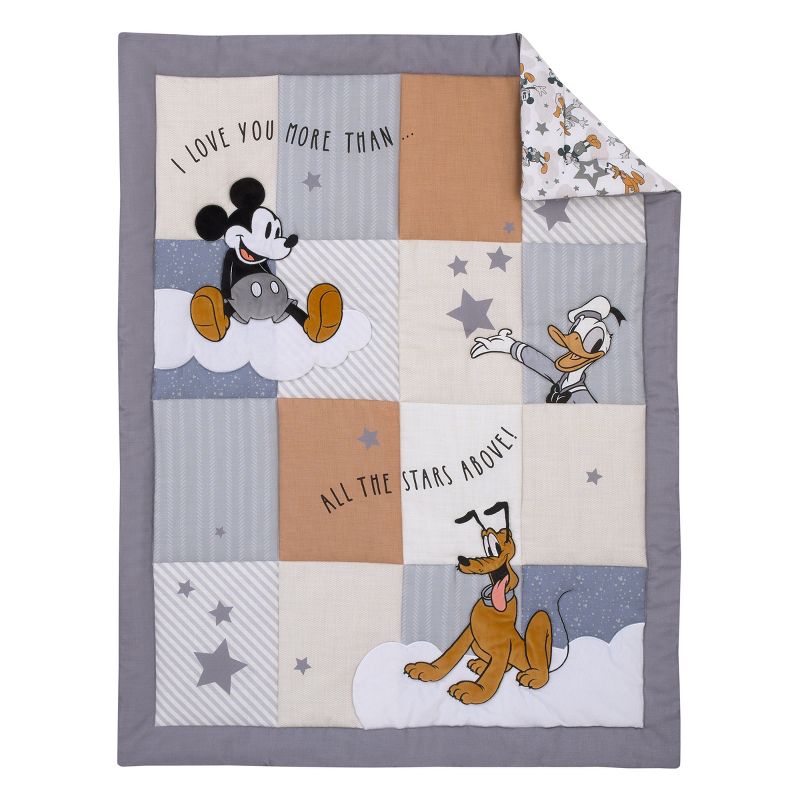 Disney Mickey Mouse Love Mickey Gray, Navy, and Tan Donald Duck and Pluto, Clouds and Stars 3 Piece Nursery Crib Bedding Set, 2 of 9