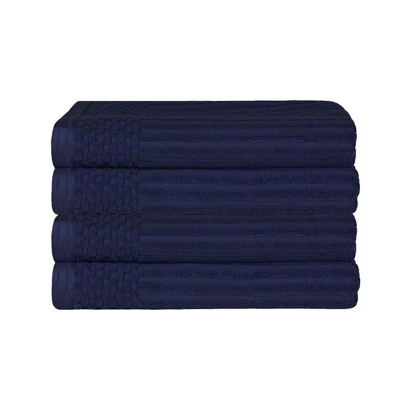 Plush Cotton Ribbed Checkered Border Medium Weight 4 Piece Bath Towel Set by Blue Nile Mills, 1 of 7