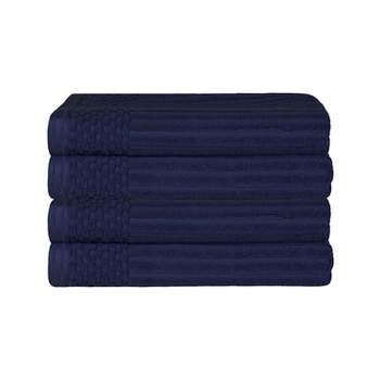 Plush Cotton Ribbed Checkered Border Medium Weight 4 Piece Bath Towel Set by Blue Nile Mills