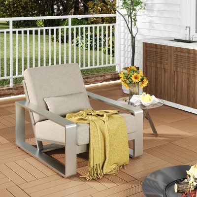 Outdoor Patio Accent Chair with Cushions and Comfortable Backrest, Aluminum Garden Armchair for Balcony or Backyard-The Pop Home