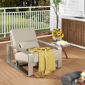 Outdoor Patio Accent Chair with Cushions and Comfortable Backrest, Aluminum Garden Armchair for Balcony or Backyard-The Pop Home - 1 of 4