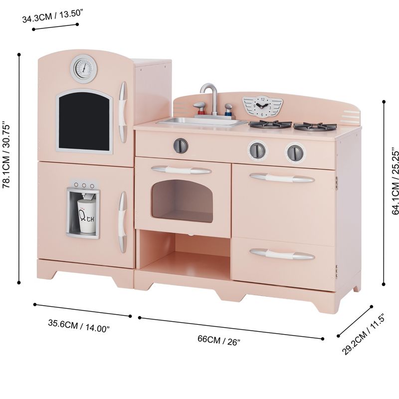 Pink Wooden Toy Kitchen with Fridge by Teamson Kids Play Kitchen TD-11413P, 5 of 14