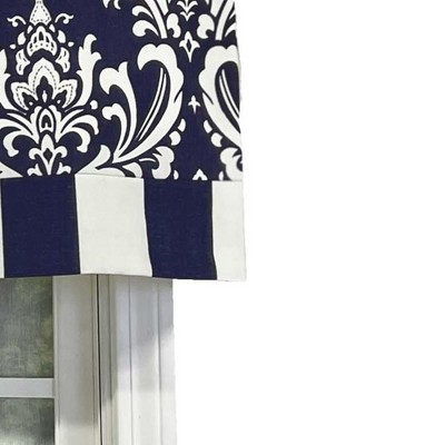 Navy and White Damask Cotton Rod Pocket Valance