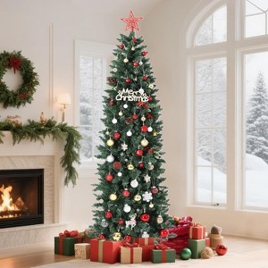 Prelit Slim Pencil Christmas Tree with Warm White Lights, Easy Assembly Artificial Tree for Home, Office, and Porch Decor - 1 of 4