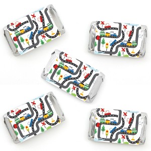 Big Dot of Happiness Cars, Trains, and Airplanes - Mini Candy Bar Wrapper Stickers - Transportation Birthday Party Small Favors - 40 Count - 1 of 4