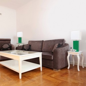 Set of 2 Leather Table Lamps with Fabric Shades - Elegant Designs - 1 of 4