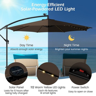 Coffee 10FT Solar-Lighted Cantilever Offset Patio Umbrella