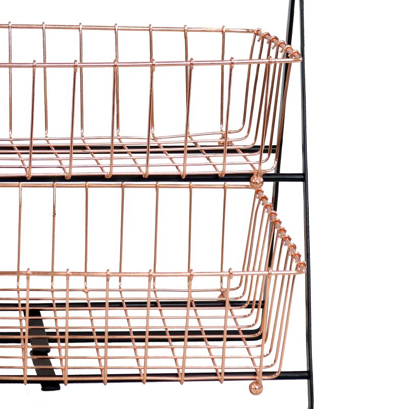 Sunnydaze Indoor Rectangle Iron 2-Tier Decorative Storage Basket for Kitchen Countertop - Copper, 5 of 9