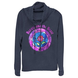 Juniors Womens Beauty and the Beast Stained Glass Rose Cowl Neck Sweatshirt - 1 of 3