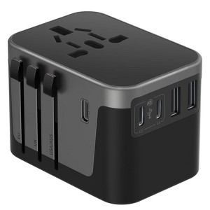 Itopfox Universal Travel Adapter with 6A 3 USB C & 2 USB Ports, Worldwide Plug Converter for Europe UK USA AUS (Type C/G/A/I) - 1 of 4