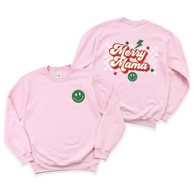 Simply Sage Market Women's Graphic Sweatshirt Merry Mama Checkered Front and Back