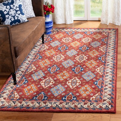 Antiquity Hand-Tufted Red and Blue Wool Area Rug 2' x 3'