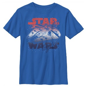 Boy's Star Wars Patriotic Vintage Millennium Falcon T-Shirt - 1 of 4