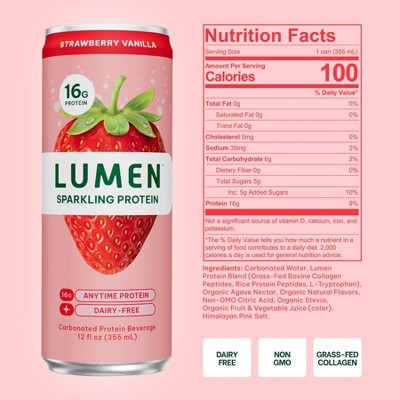 Lumen Sparkling Protein Strawberry Vanilla - 12 fl oz