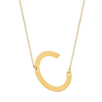 KISPER 18K Gold Plated Stainless Steel Large Sideways Initial Pendant Necklace