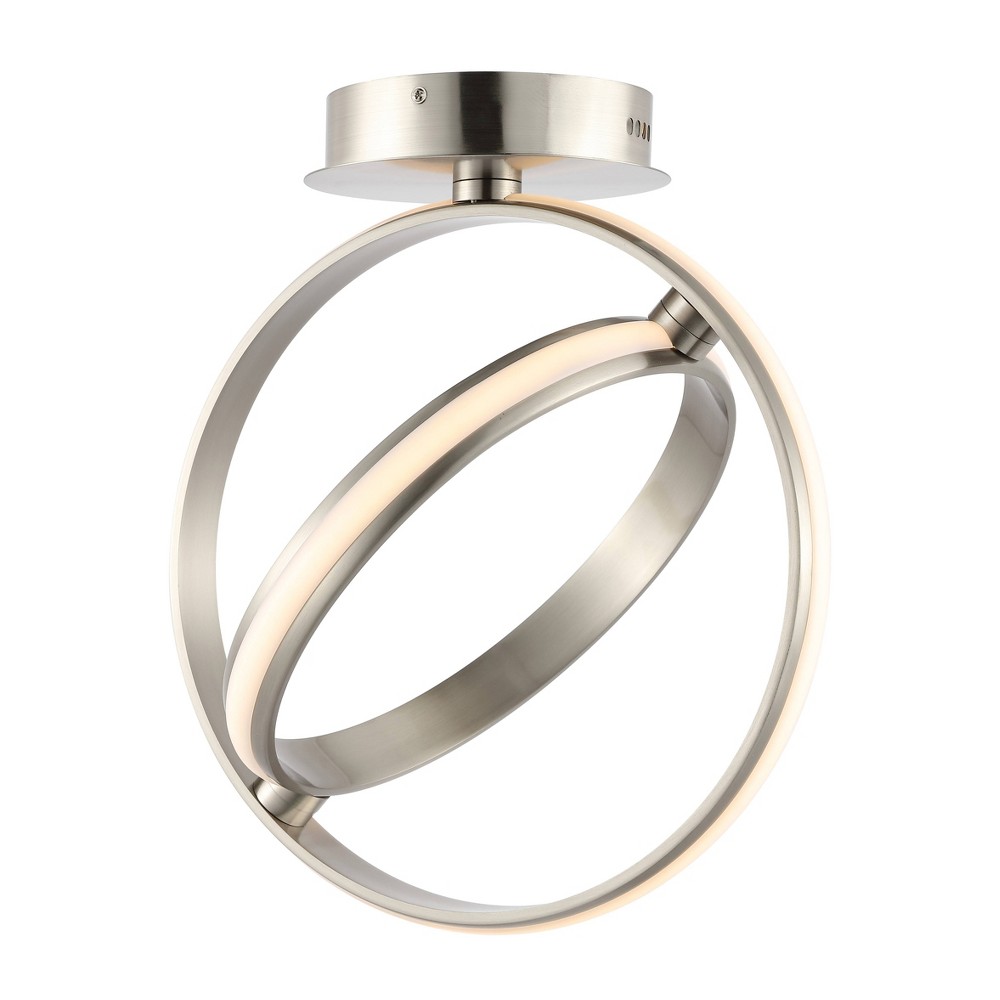14.25" 2-Light Nicole Modern Minimalist Aluminum Ring Integrated LED Semi Flush Mount Nickel - JONATHAN Y: Bedroom Ceiling Fixture