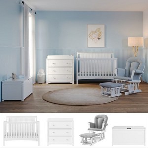 Child Craft Scout 4-Piece Nursery Set with 4-in-1 Convertible Crib, Dresser  with Changing Table Topper, Cozy Glider, and Toy Box : Target