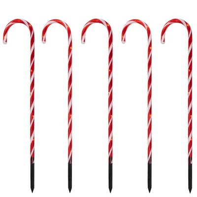 Northlight Set of 5 Red Lighted Candy Cane Christmas Lawn Stakes 28