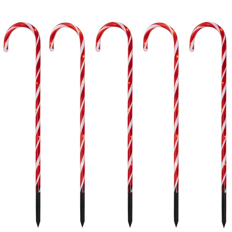 Northlight Set of 5 Red Lighted Candy Cane Christmas Lawn Stakes 28" - Battery Operated, 1 of 4