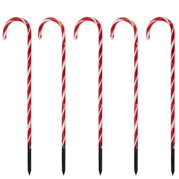 Northlight Set of 5 Red Lighted Candy Cane Christmas Lawn Stakes 28"