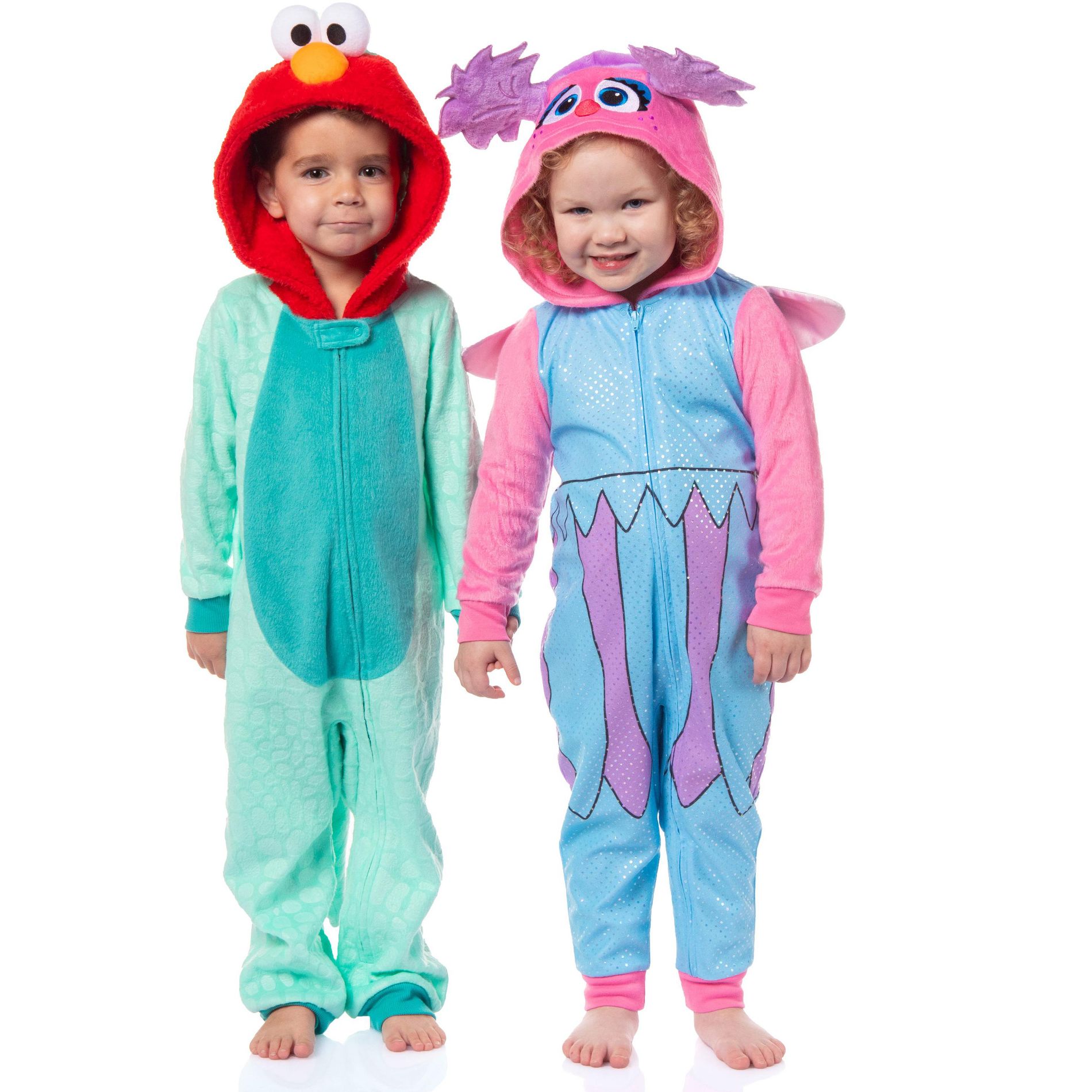 Sesame Street Toddler Kids Union Suit Character Footless Hooded Pajama - Elmo Abby Caddaby