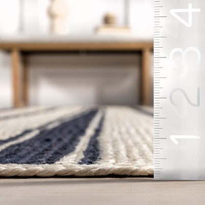 Navy and Off-White Braided Handmade Jute Stripe Rug, 6' x 9'
