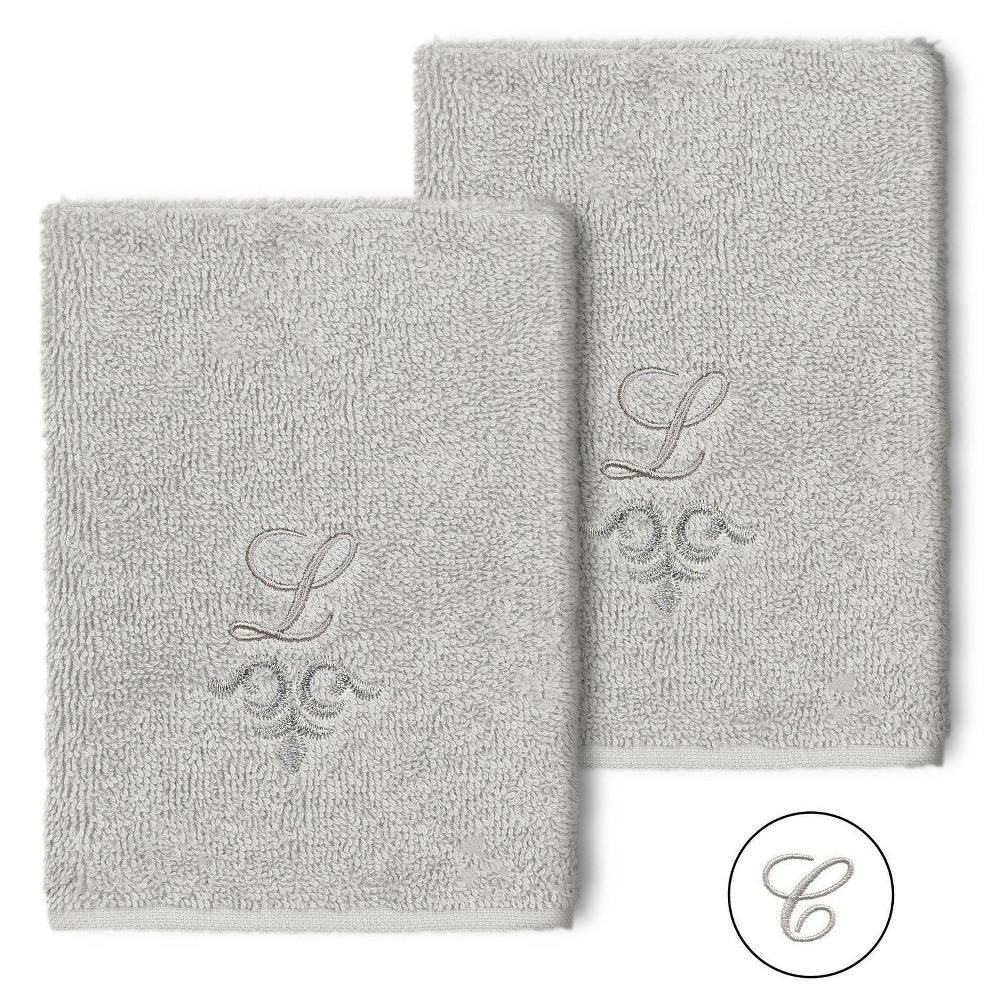 Photos - Towel Set of 2 Monogrammed Washcloths Light Gray/C - Linum Home Textiles