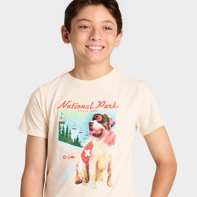 Детские Cat & Jack Boys' Short Sleeve 'National Park' Dog Graphic T-Shirt Cat & Jack™ Cream M — фото 2