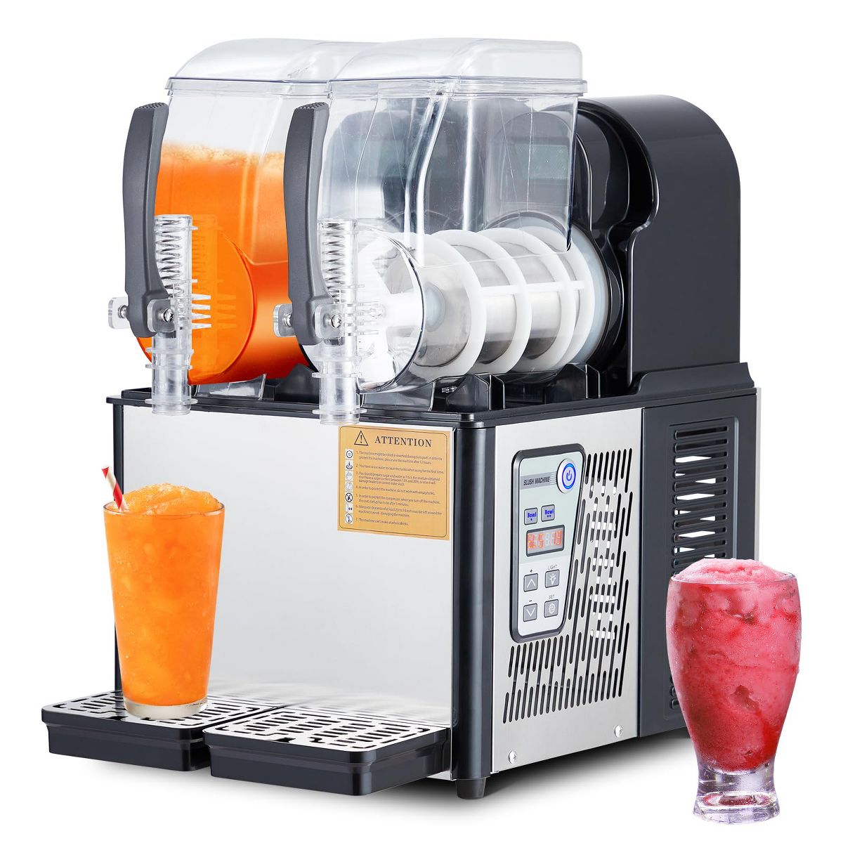 High-Capacity Dual-Tank Frozen Drink Maker, Self-Cleaning Stainless Steel Slushie Machine for Cafes Bars Restaurants