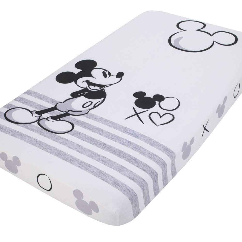 Photos - Bed Linen Disney Mickey Mouse and Black Photo Op Fitted Crib Sheet - Gray/Ivory