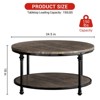 2-Tier Round Wood Coffee Table with Storage Shelf, Rustic Circle Center Table with Roman Column Metal Frame for Living Room, Brown - 3 of 4