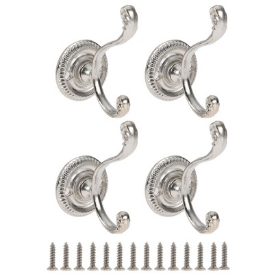 Unique Bargains Vintage Clothes Hooks Silver Tone 4 Pcs